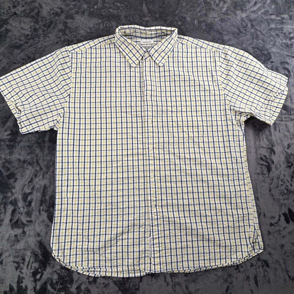 Jos. A. Bank 1905 Shirt Mens XL White Plaid Seersucker Tailored Fit Short Sleeve